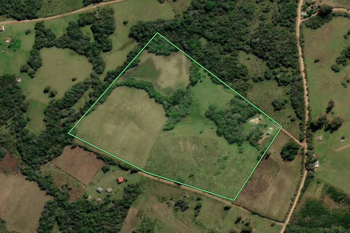 Imagem de satélite do imóvel rural em Canguçu (RS), com o contorno declarado no CAR desenhado por cima.