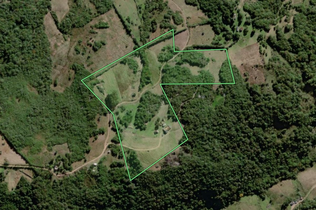 Imagem de satélite do imóvel rural em Canguçu (RS), com o contorno declarado no CAR desenhado por cima.