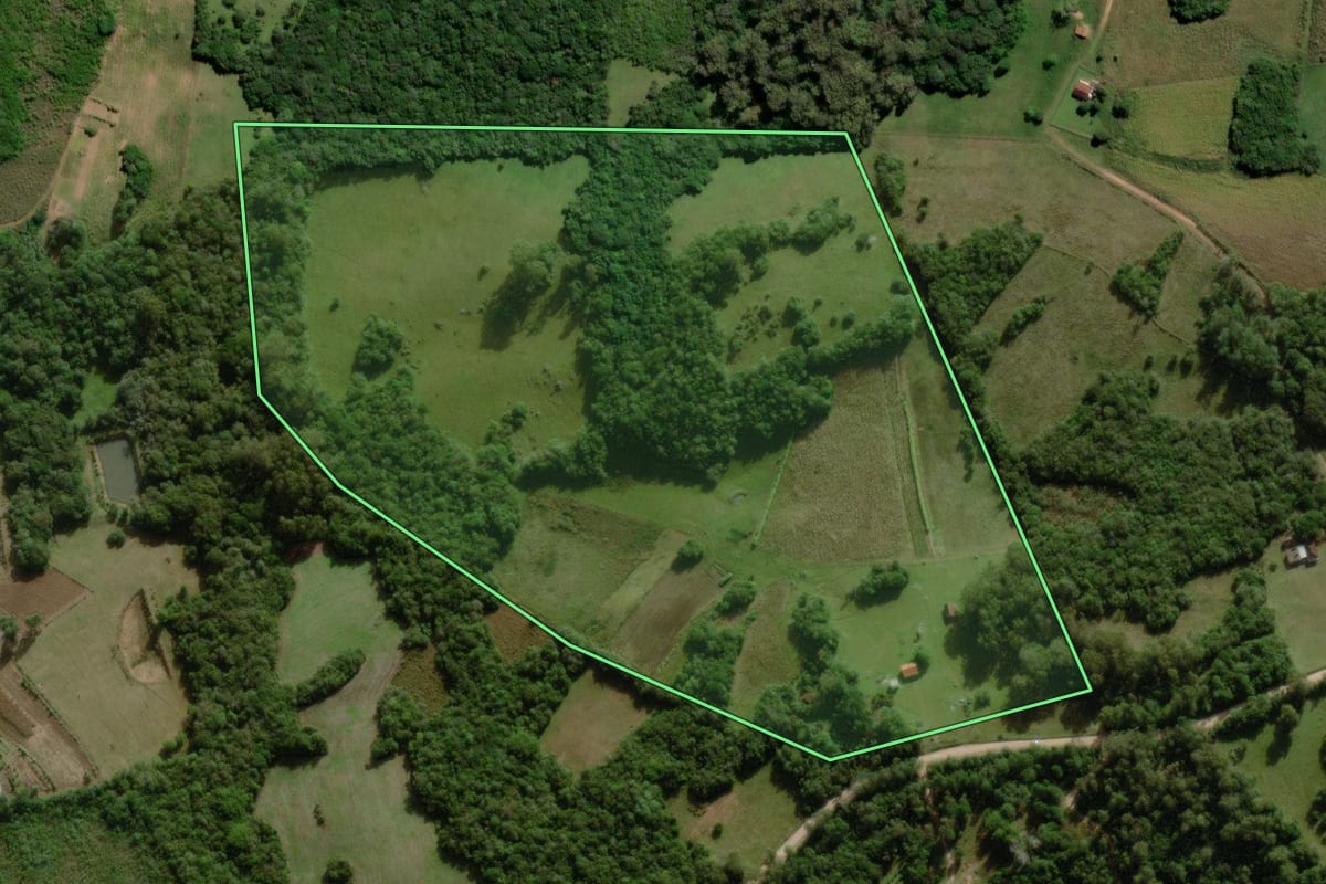 Imagem de satélite do imóvel rural em Canguçu (RS), com o contorno declarado no CAR desenhado por cima.