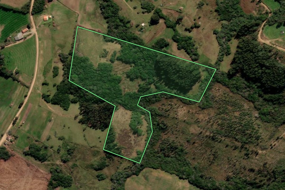 Imagem de satélite do imóvel rural em Canguçu (RS), com o contorno declarado no CAR desenhado por cima.