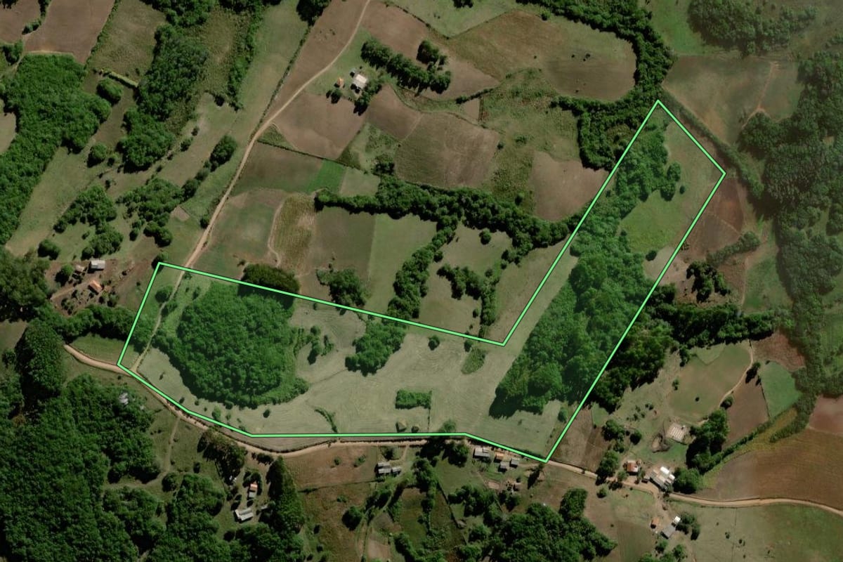 Imagem de satélite do imóvel rural em Canguçu (RS), com o contorno declarado no CAR desenhado por cima.