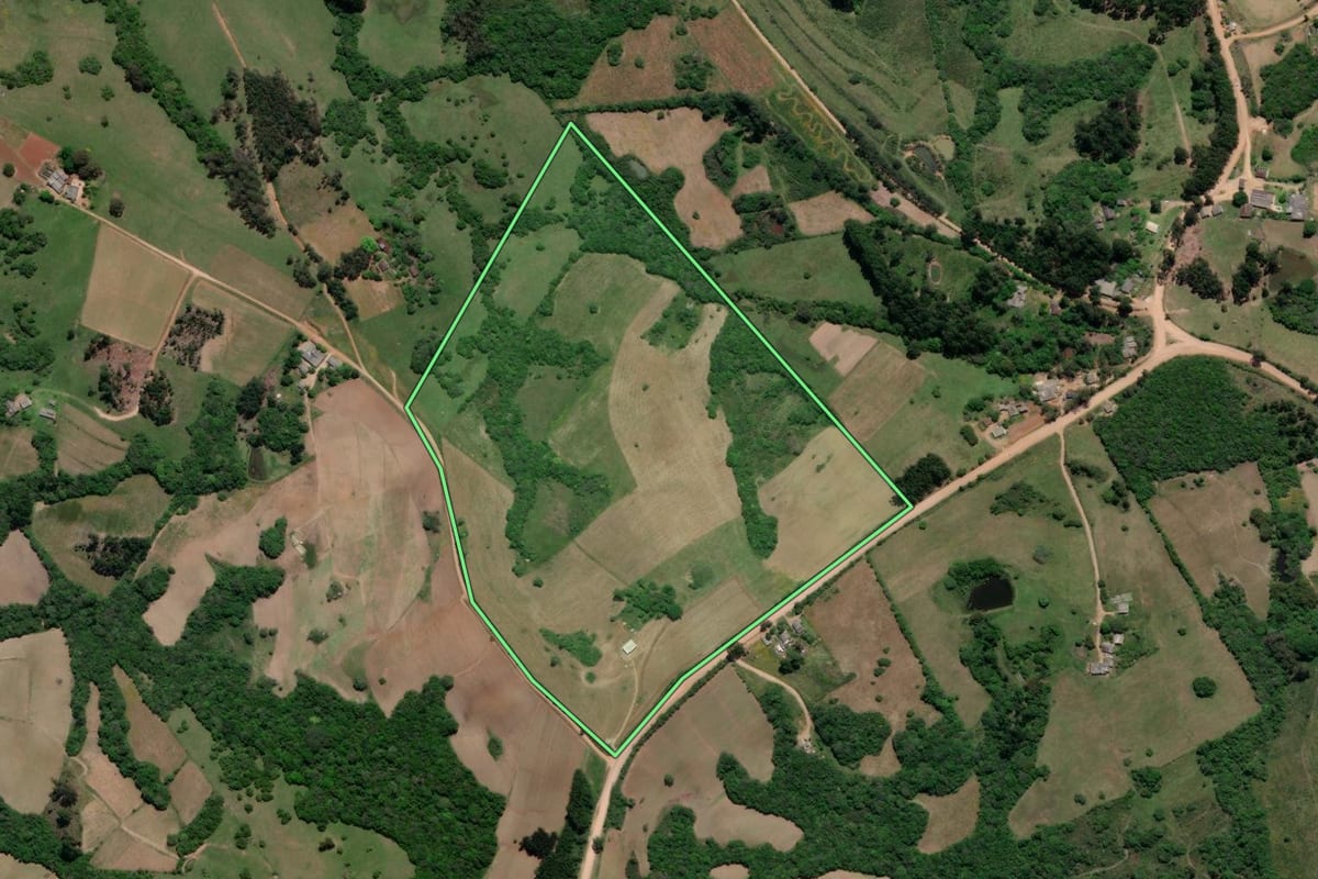Imagem de satélite do imóvel rural em Canguçu (RS), com o contorno declarado no CAR desenhado por cima.
