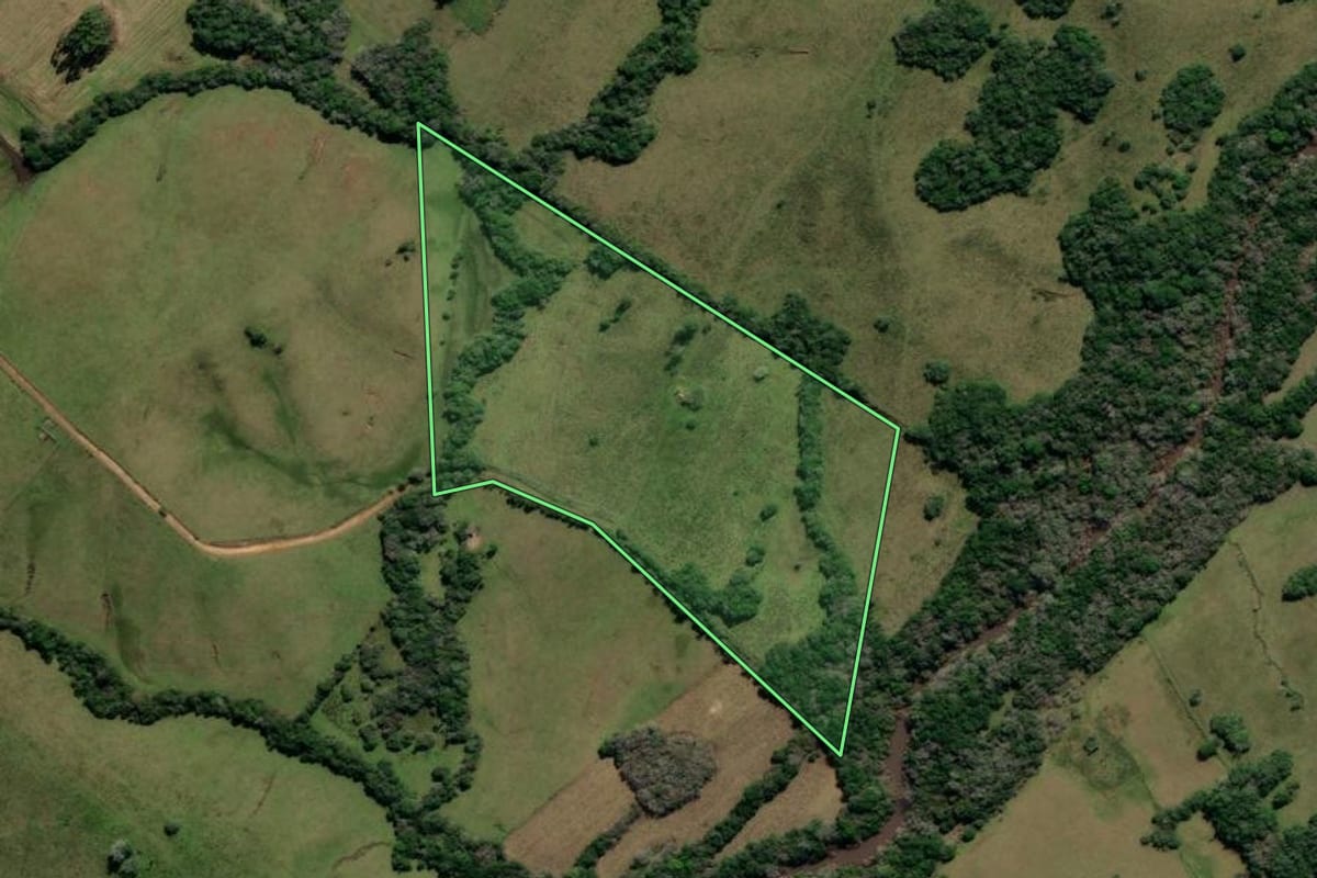Imagem de satélite do imóvel rural em Canguçu (RS), com o contorno declarado no CAR desenhado por cima.