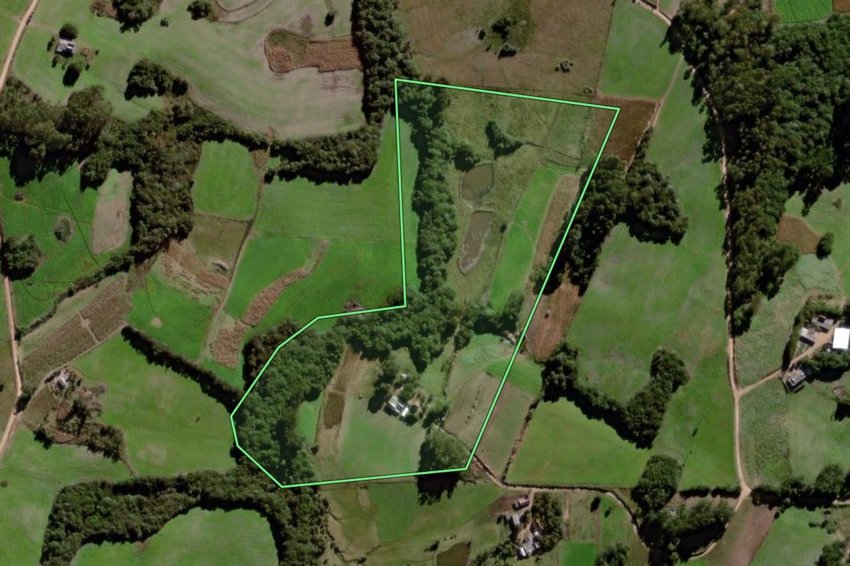 Imagem de satélite do imóvel rural em Canguçu (RS), com o contorno declarado no CAR desenhado por cima.