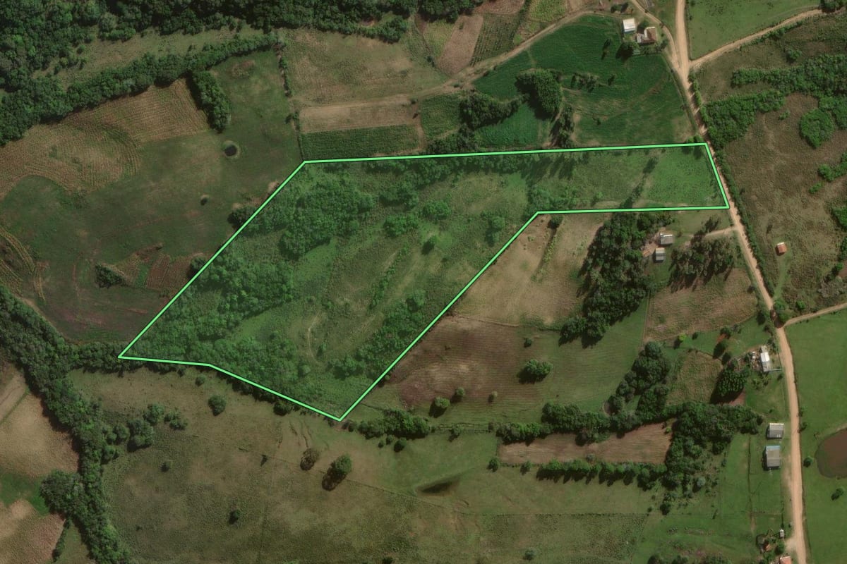 Imagem de satélite do imóvel rural em Canguçu (RS), com o contorno declarado no CAR desenhado por cima.