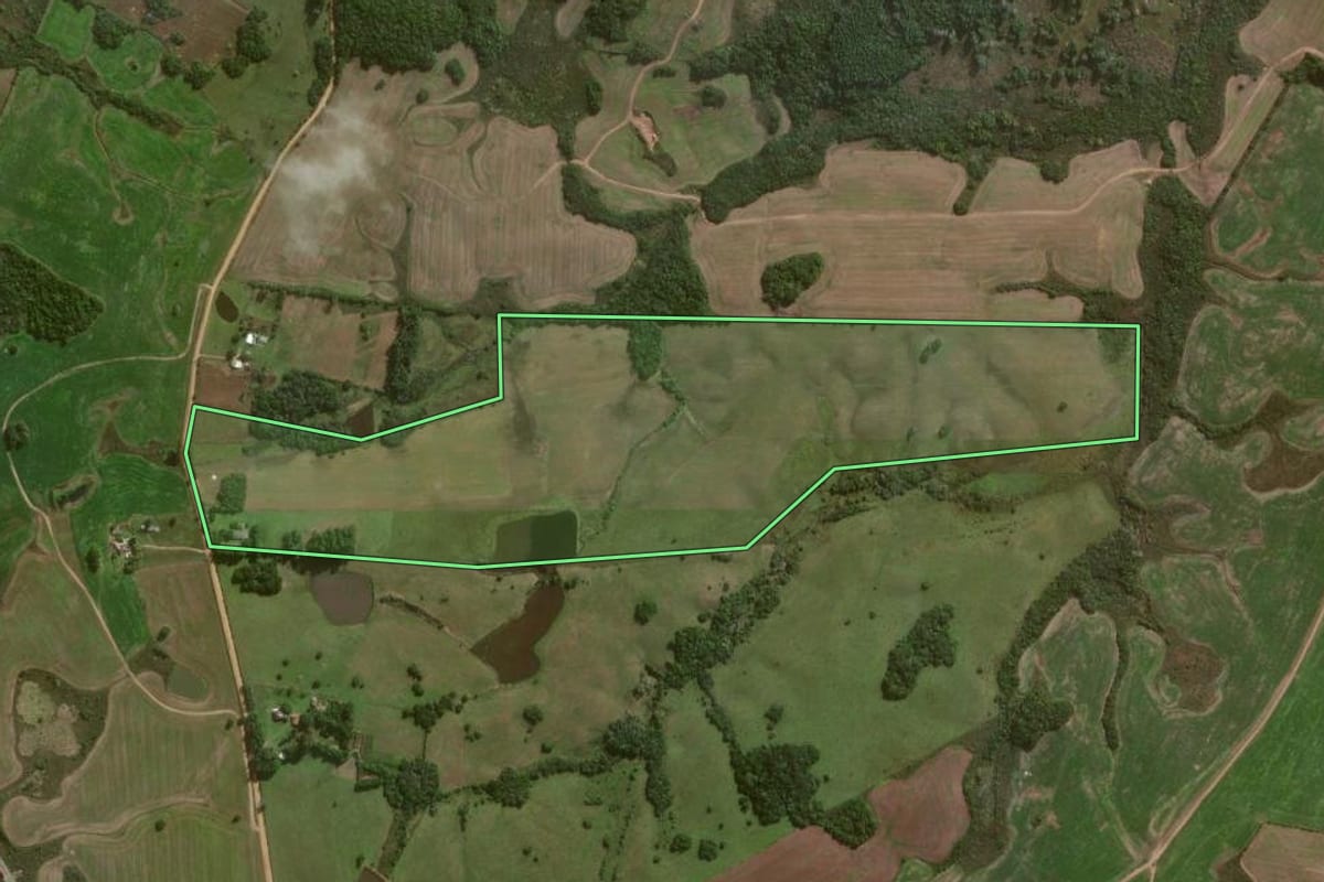 Imagem de satélite do imóvel rural em Canguçu (RS), com o contorno declarado no CAR desenhado por cima.