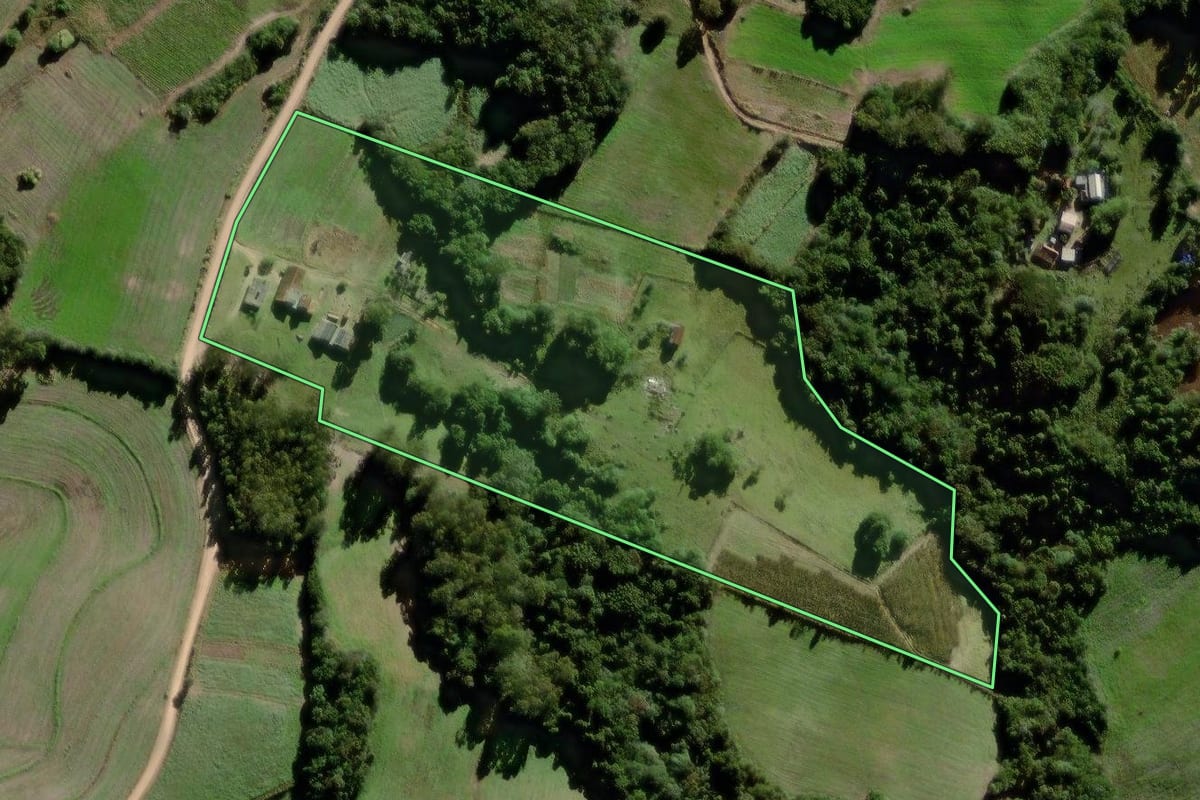 Imagem de satélite do imóvel rural em Canguçu (RS), com o contorno declarado no CAR desenhado por cima.