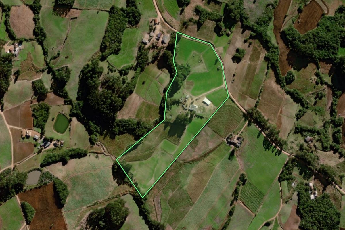 Imagem de satélite do imóvel rural em Canguçu (RS), com o contorno declarado no CAR desenhado por cima.
