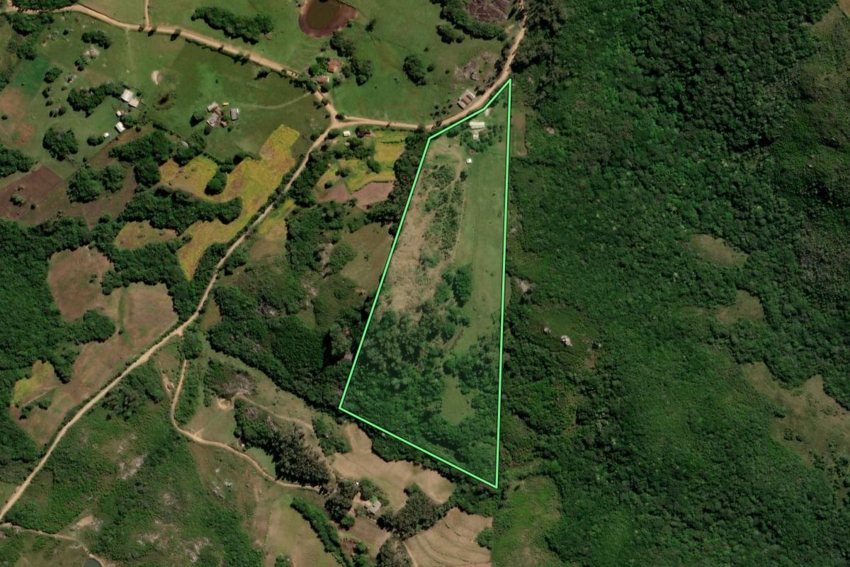 Imagem de satélite do imóvel rural em Canguçu (RS), com o contorno declarado no CAR desenhado por cima.
