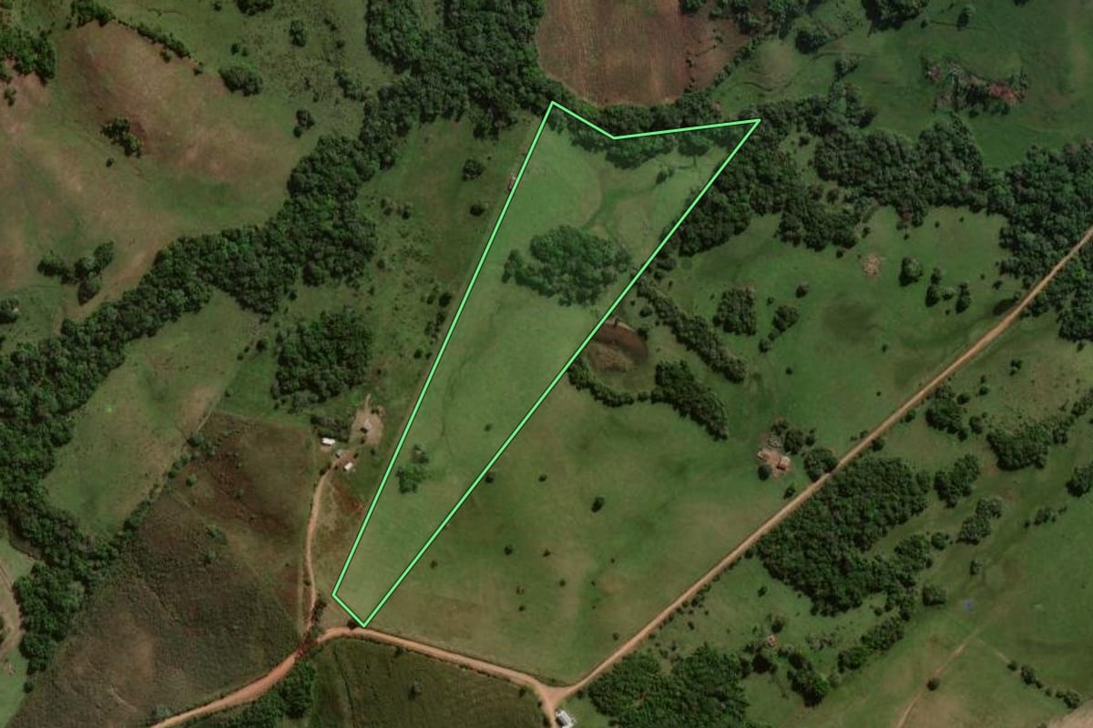 Imagem de satélite do imóvel rural em Canguçu (RS), com o contorno declarado no CAR desenhado por cima.
