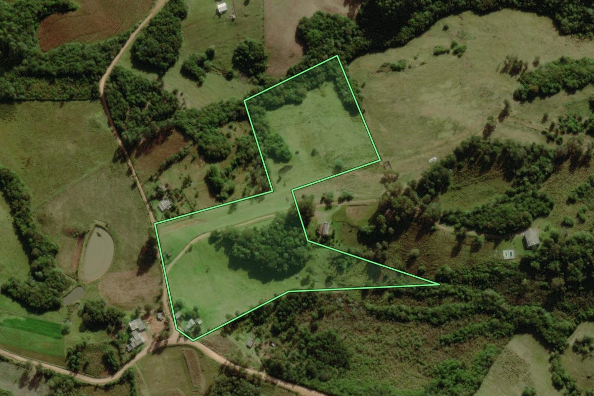 Imagem de satélite do imóvel rural em Canguçu (RS), com o contorno declarado no CAR desenhado por cima.