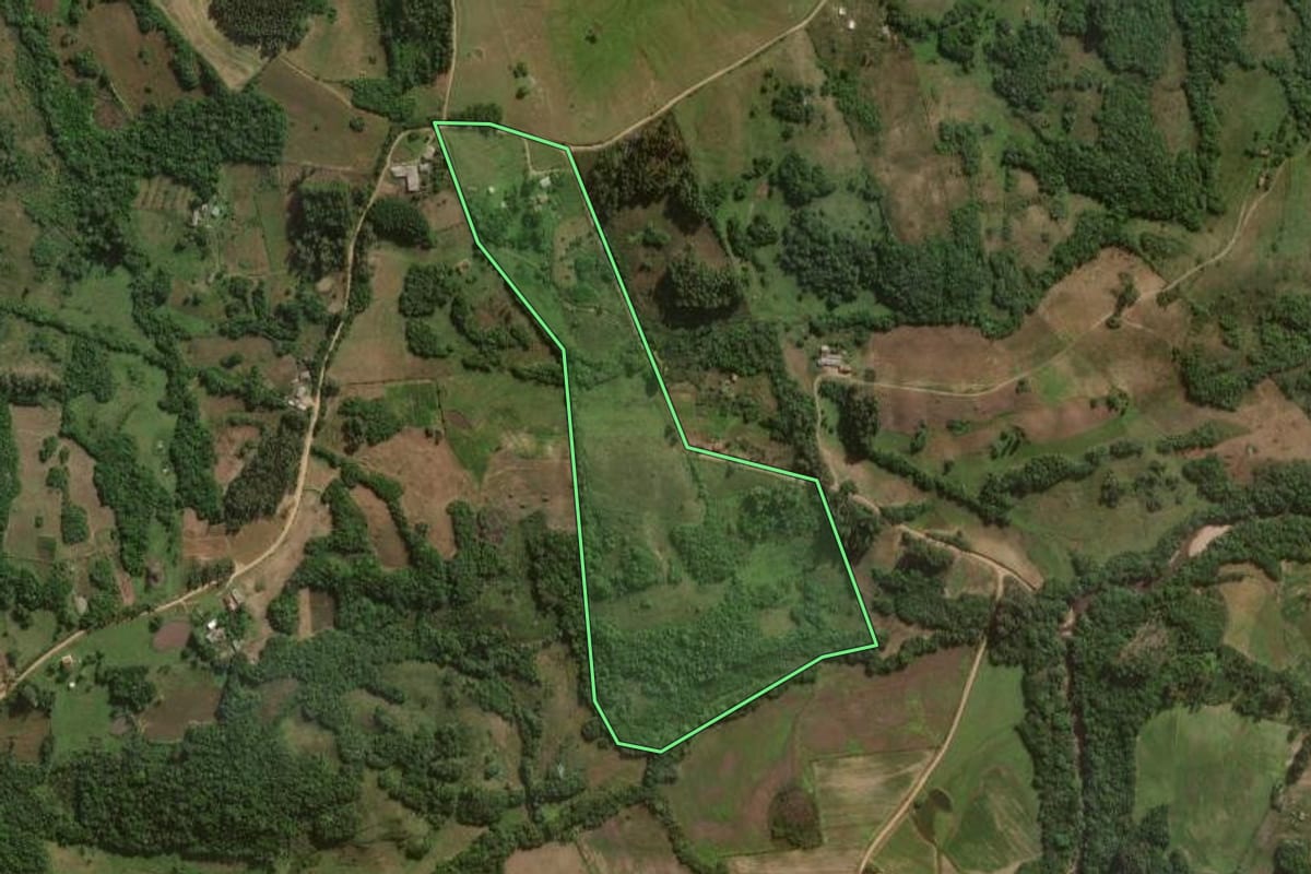 Imagem de satélite do imóvel rural em Canguçu (RS), com o contorno declarado no CAR desenhado por cima.