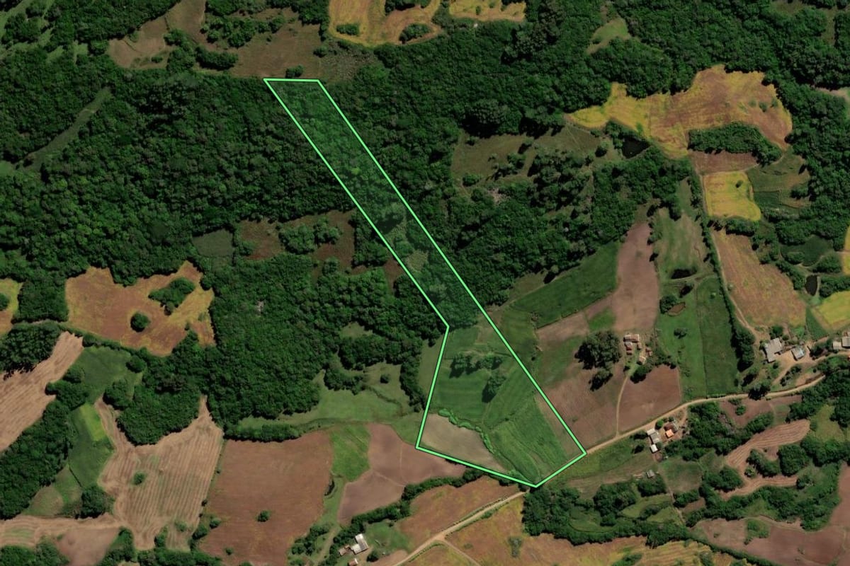Imagem de satélite do imóvel rural em Canguçu (RS), com o contorno declarado no CAR desenhado por cima.