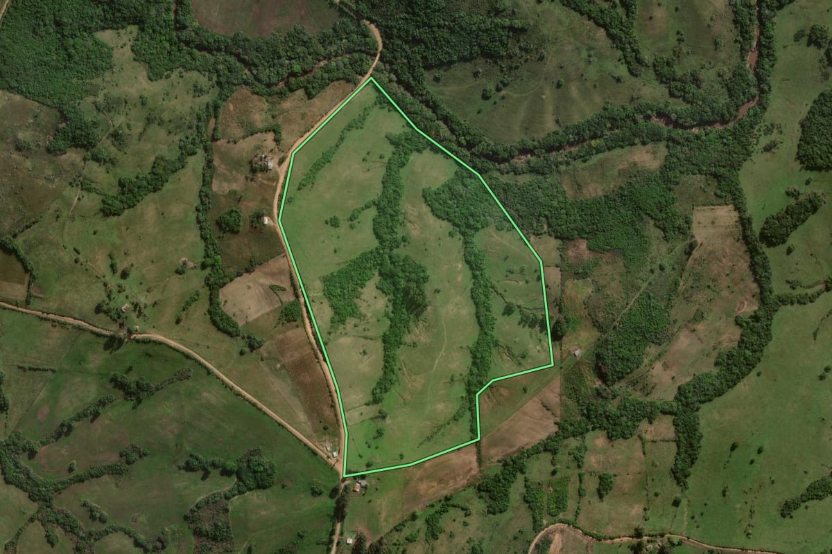Imagem de satélite do imóvel rural em Canguçu (RS), com o contorno declarado no CAR desenhado por cima.
