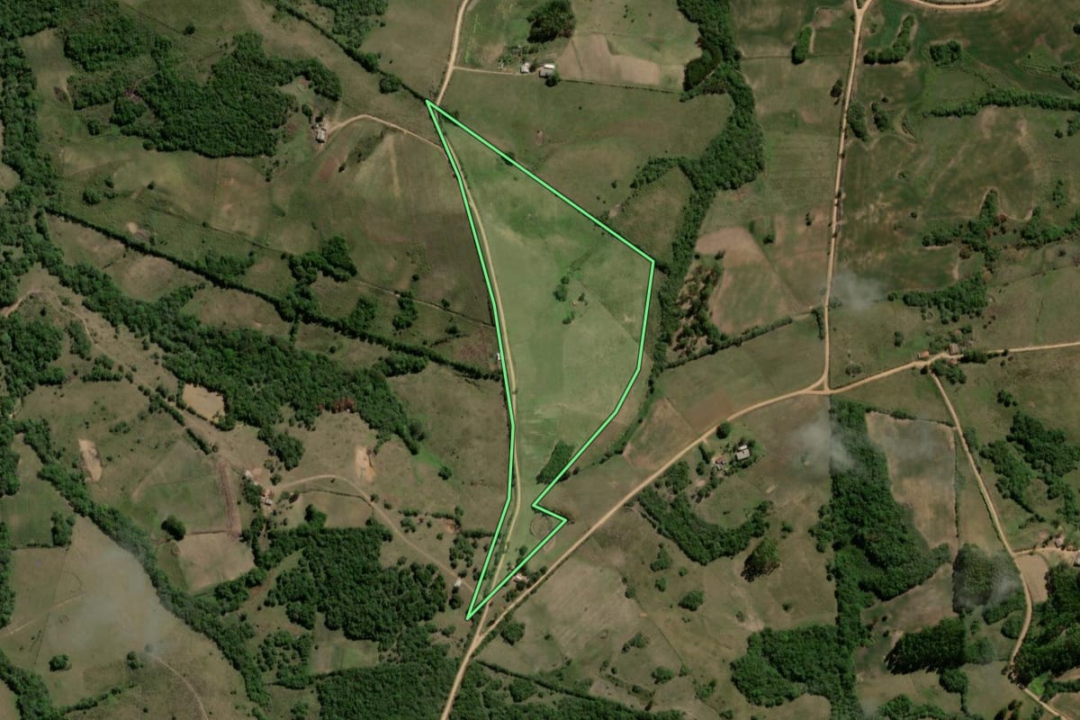 Imagem de satélite do imóvel rural em Canguçu (RS), com o contorno declarado no CAR desenhado por cima.
