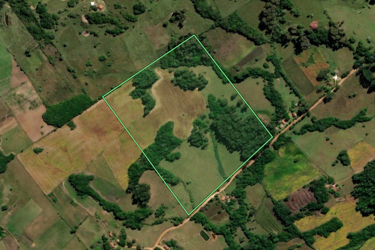 Imagem de satélite do imóvel rural em Canguçu (RS), com o contorno declarado no CAR desenhado por cima.