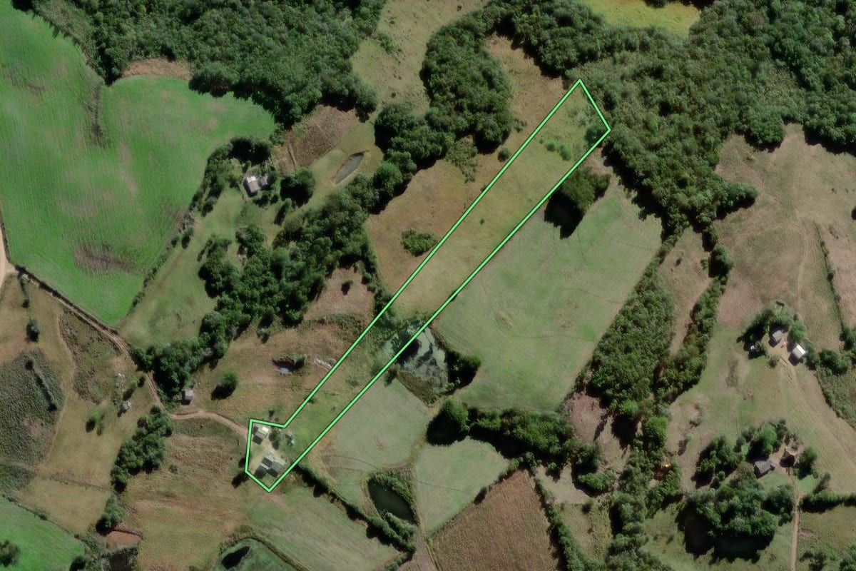 Imagem de satélite do imóvel rural em Canguçu (RS), com o contorno declarado no CAR desenhado por cima.