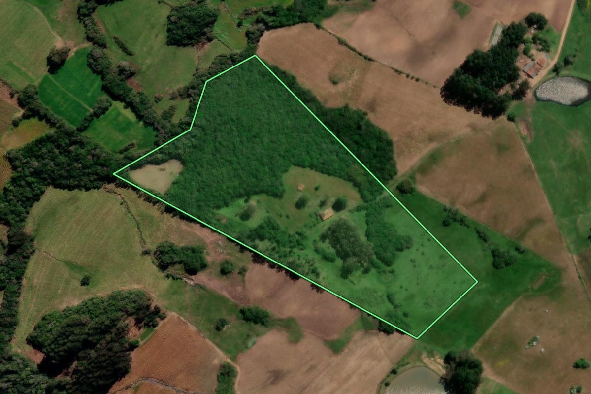 Imagem de satélite do imóvel rural em Canguçu (RS), com o contorno declarado no CAR desenhado por cima.