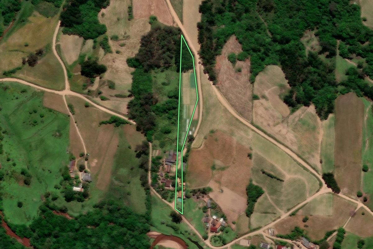 Imagem de satélite do imóvel rural em Canguçu (RS), com o contorno declarado no CAR desenhado por cima.