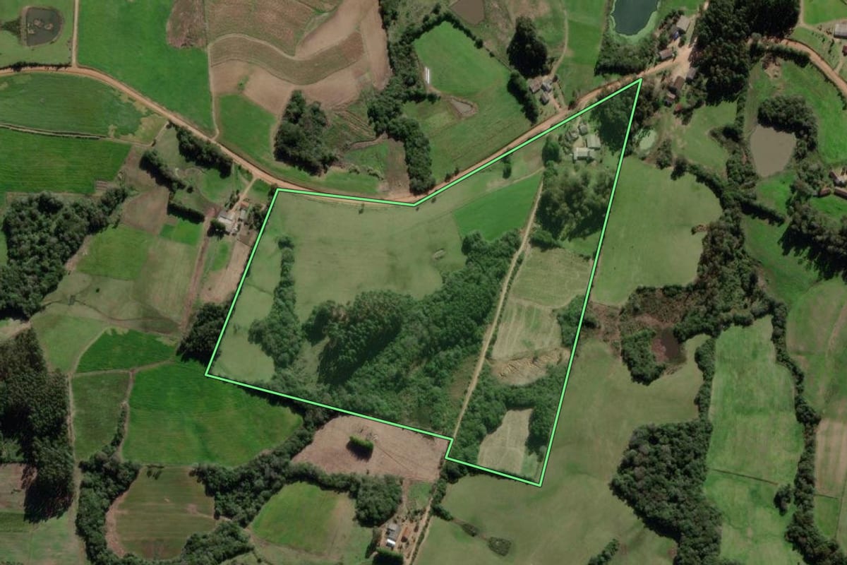 Imagem de satélite do imóvel rural em Canguçu (RS), com o contorno declarado no CAR desenhado por cima.