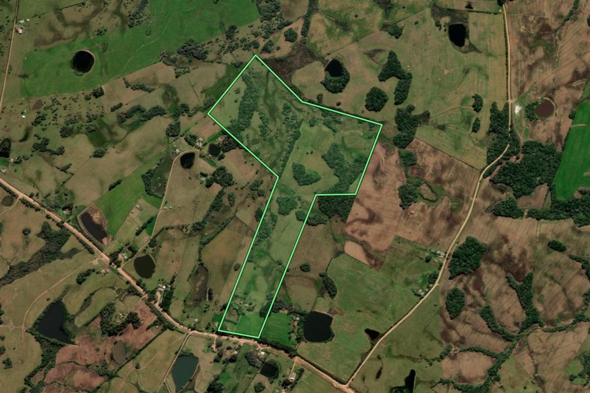 Imagem de satélite do imóvel rural em Canguçu (RS), com o contorno declarado no CAR desenhado por cima.