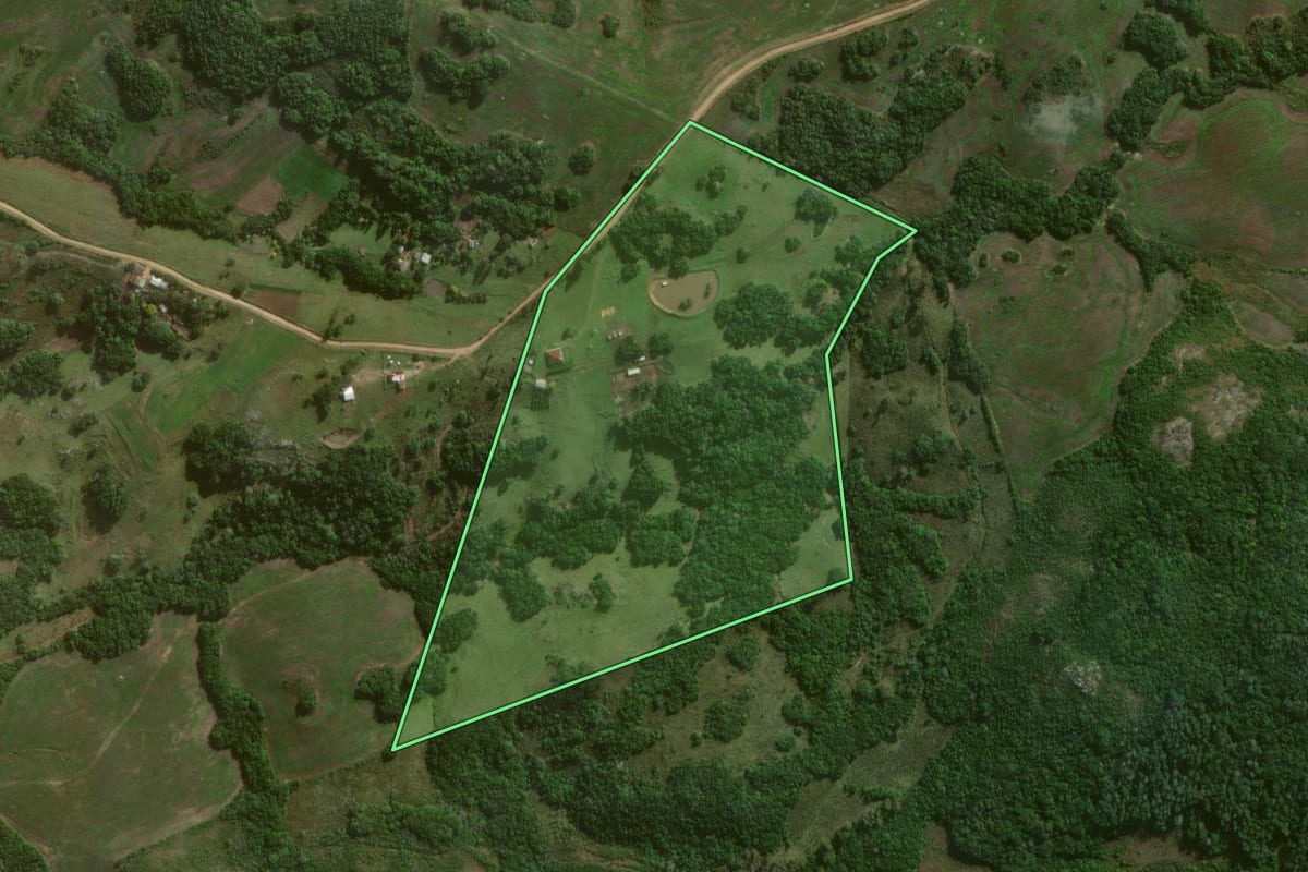 Imagem de satélite do imóvel rural em Canguçu (RS), com o contorno declarado no CAR desenhado por cima.