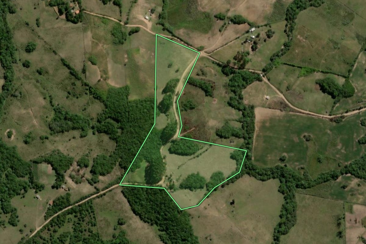 Imagem de satélite do imóvel rural em Canguçu (RS), com o contorno declarado no CAR desenhado por cima.