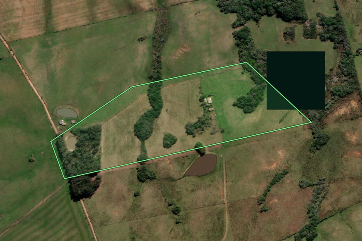 Imagem de satélite do imóvel rural em Canguçu (RS), com o contorno declarado no CAR desenhado por cima.