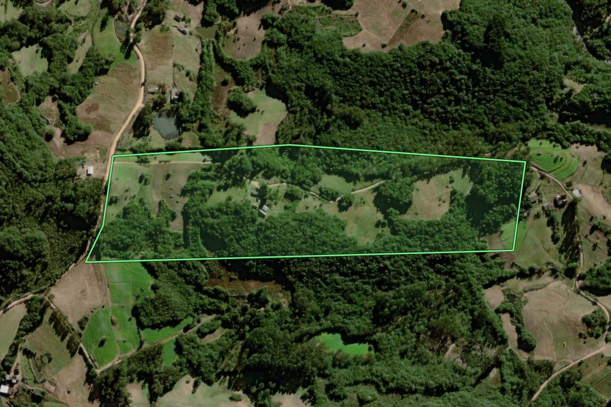 Imagem de satélite do imóvel rural em Canguçu (RS), com o contorno declarado no CAR desenhado por cima.