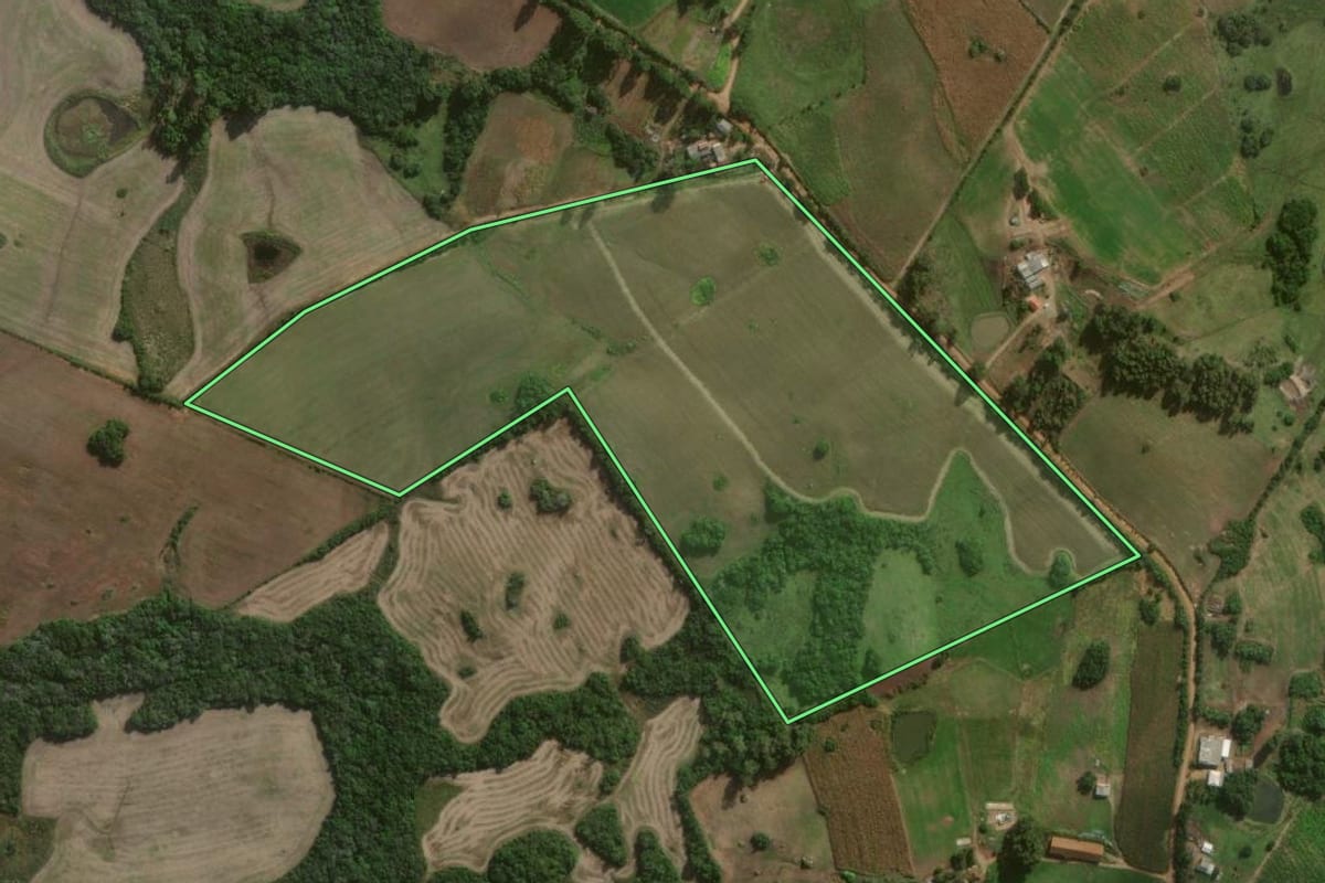 Imagem de satélite do imóvel rural em Canguçu (RS), com o contorno declarado no CAR desenhado por cima.