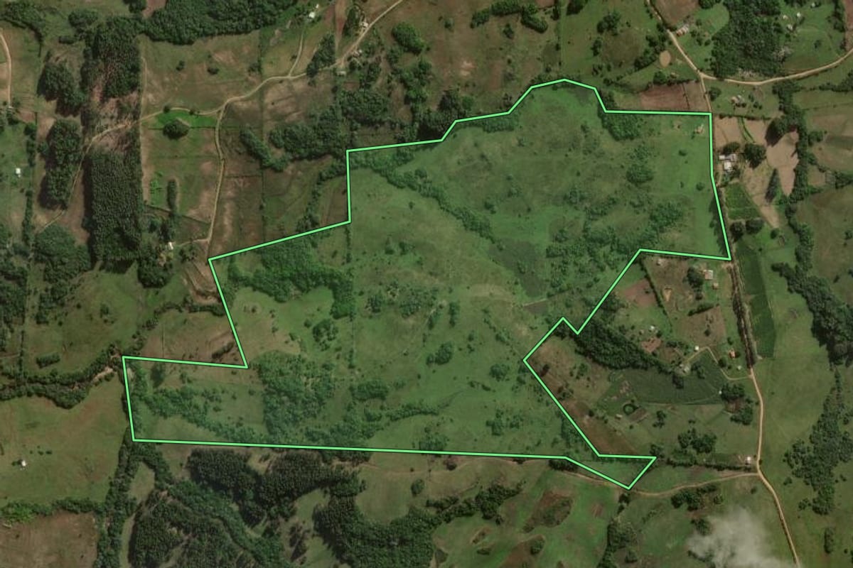 Imagem de satélite do imóvel rural em Canguçu (RS), com o contorno declarado no CAR desenhado por cima.