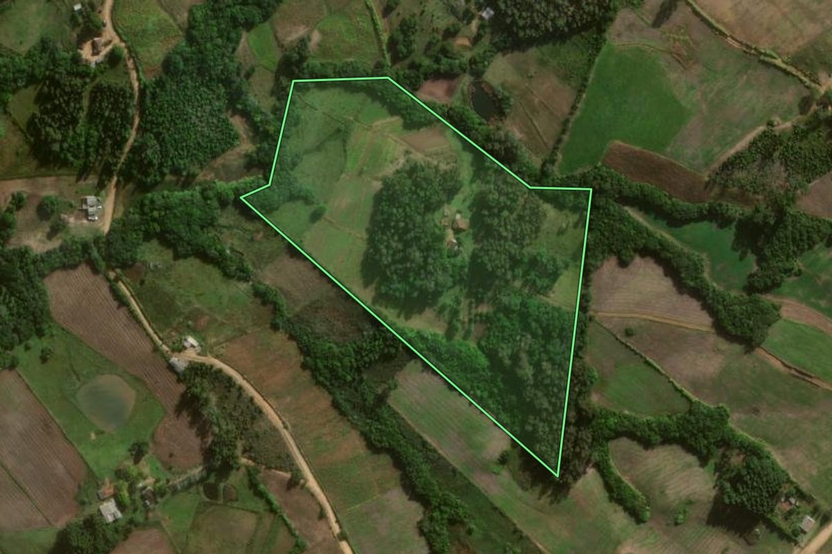 Imagem de satélite do imóvel rural em Canguçu (RS), com o contorno declarado no CAR desenhado por cima.