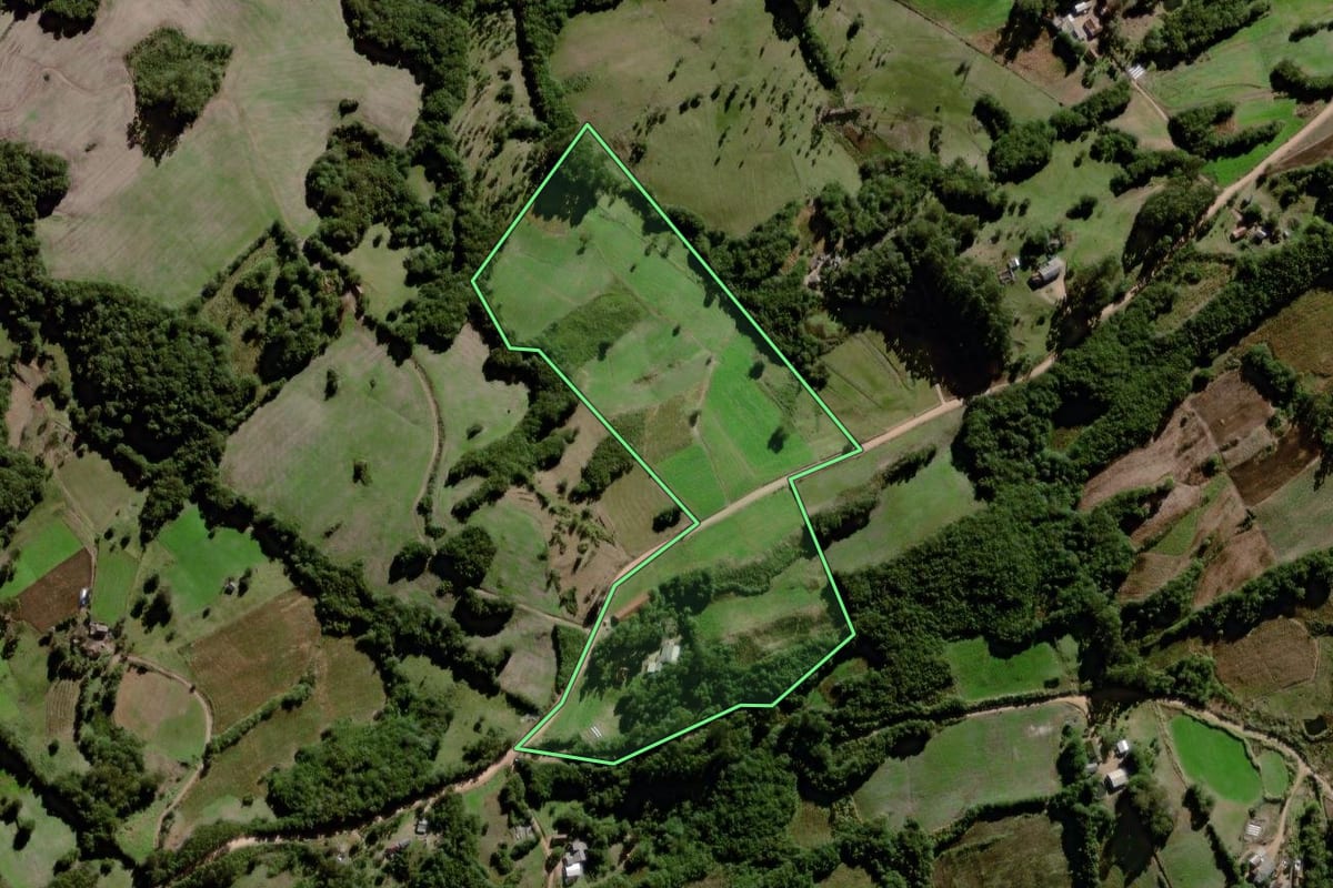 Imagem de satélite do imóvel rural em Canguçu (RS), com o contorno declarado no CAR desenhado por cima.