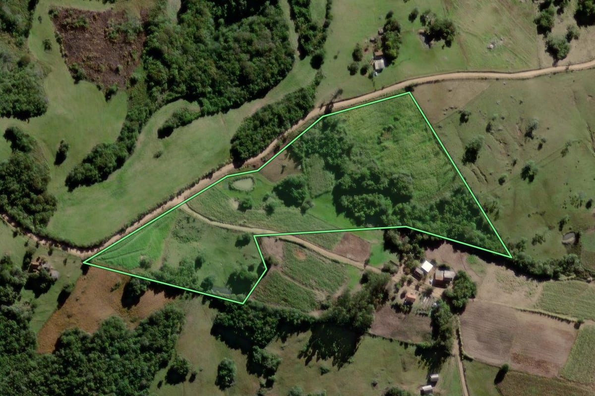 Imagem de satélite do imóvel rural em Canguçu (RS), com o contorno declarado no CAR desenhado por cima.