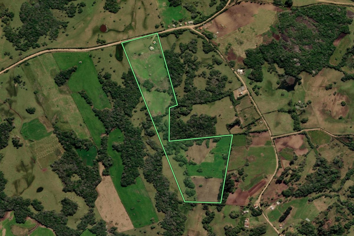 Imagem de satélite do imóvel rural em Canguçu (RS), com o contorno declarado no CAR desenhado por cima.