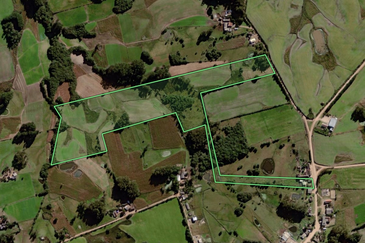 Imagem de satélite do imóvel rural em Canguçu (RS), com o contorno declarado no CAR desenhado por cima.