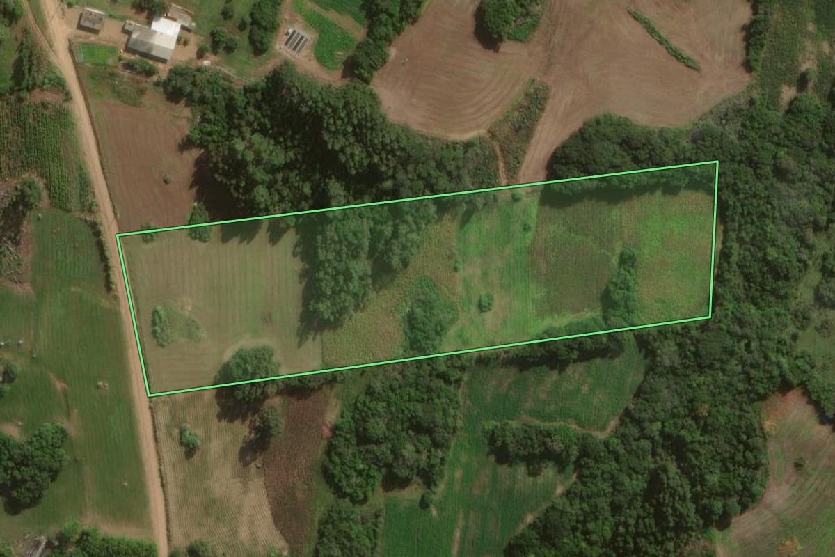 Imagem de satélite do imóvel rural em Canguçu (RS), com o contorno declarado no CAR desenhado por cima.