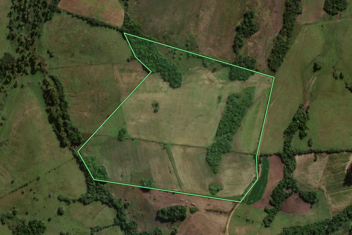 Imagem de satélite do imóvel rural em Canguçu (RS), com o contorno declarado no CAR desenhado por cima.