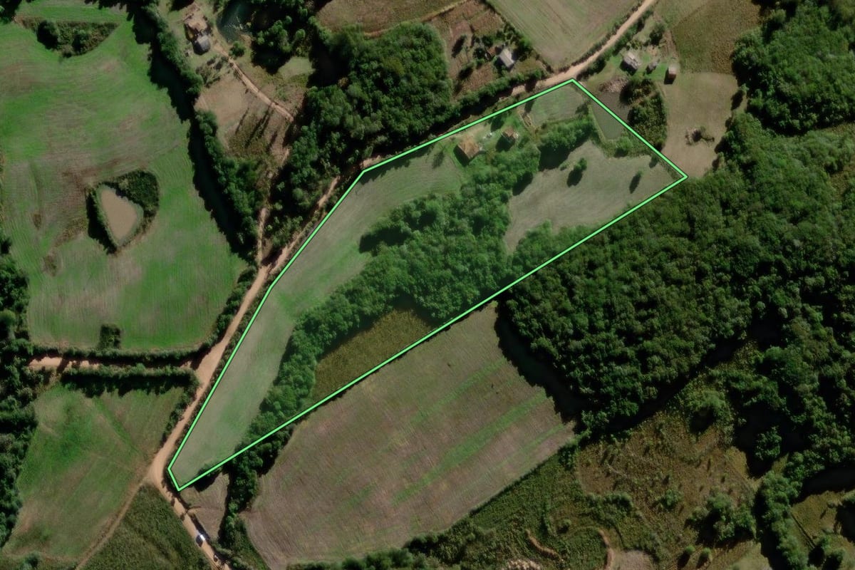 Imagem de satélite do imóvel rural em Canguçu (RS), com o contorno declarado no CAR desenhado por cima.