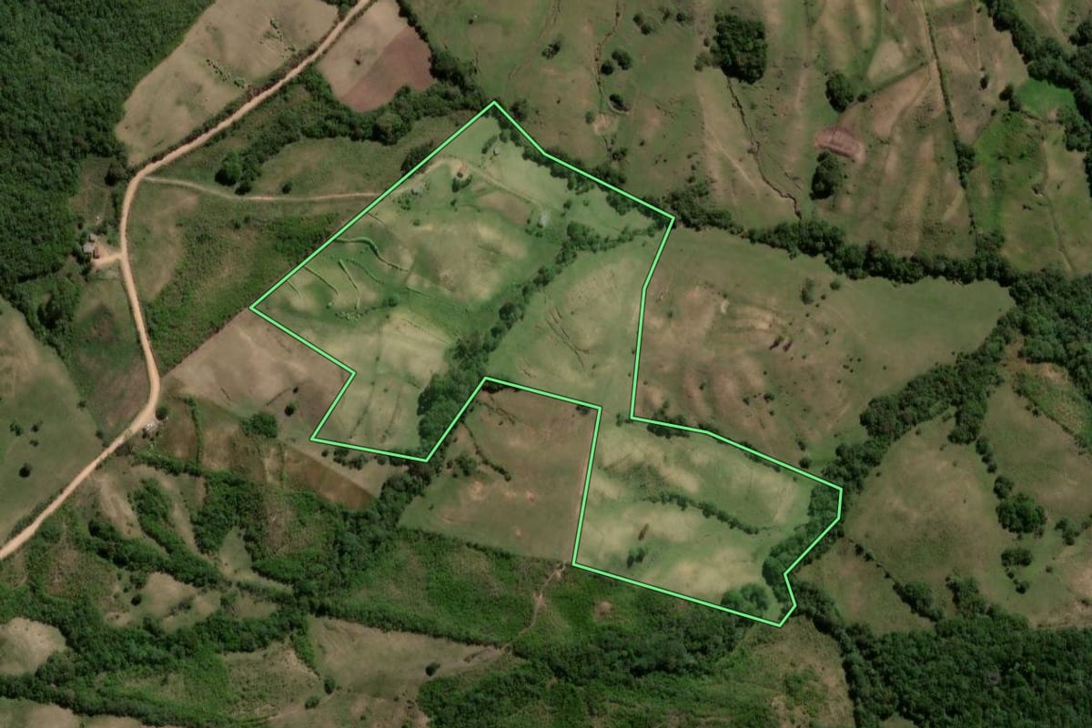 Imagem de satélite do imóvel rural em Canguçu (RS), com o contorno declarado no CAR desenhado por cima.