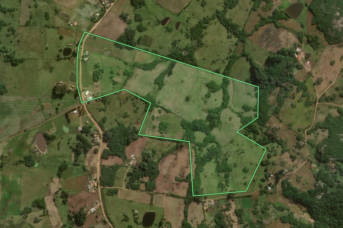 Imagem de satélite do imóvel rural em Canguçu (RS), com o contorno declarado no CAR desenhado por cima.