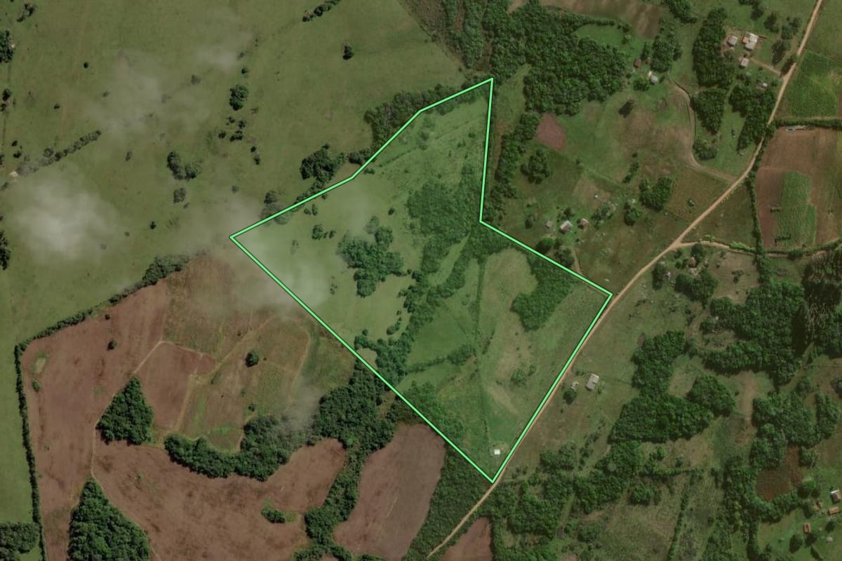 Imagem de satélite do imóvel rural em Canguçu (RS), com o contorno declarado no CAR desenhado por cima.