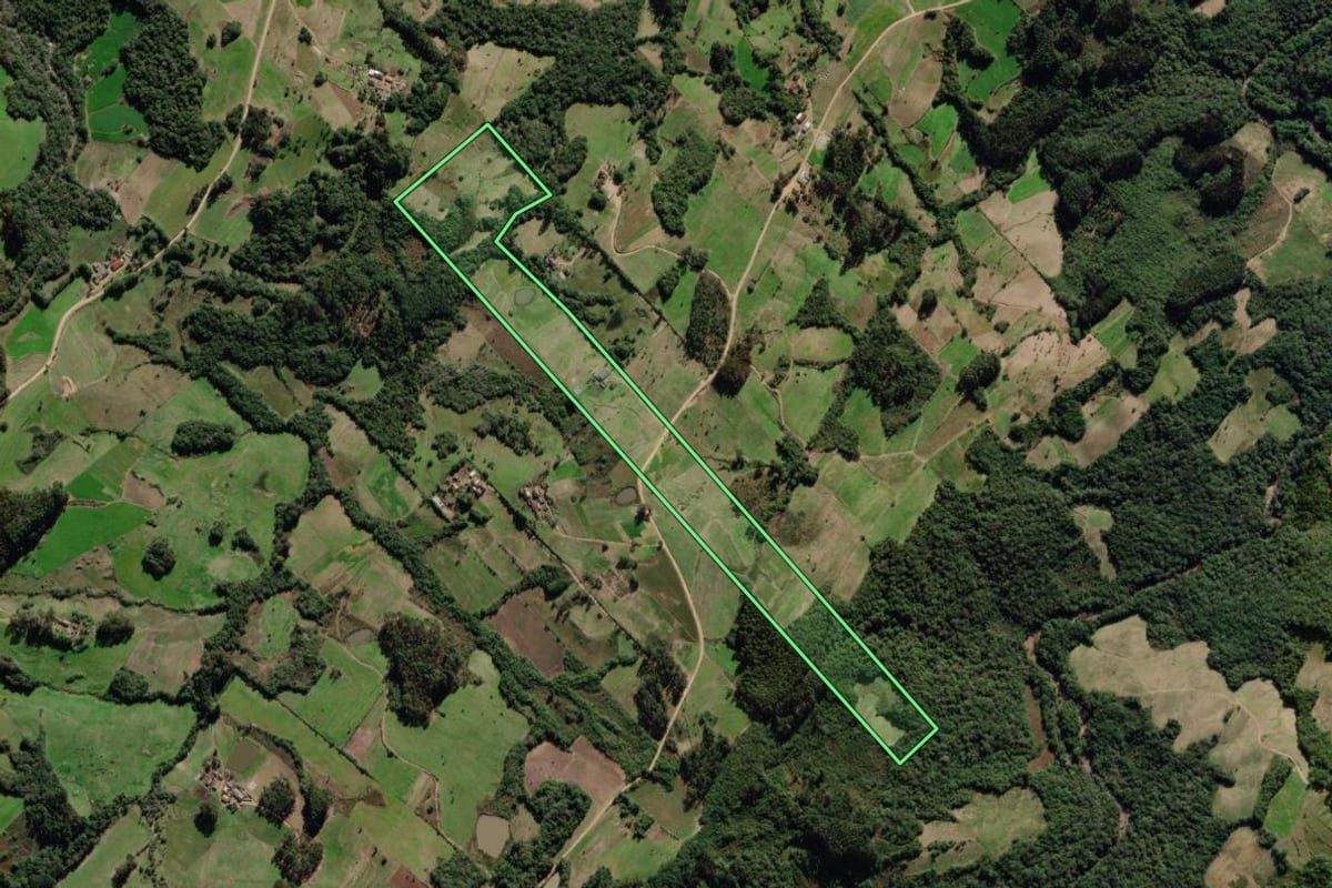Imagem de satélite do imóvel rural em Canguçu (RS), com o contorno declarado no CAR desenhado por cima.