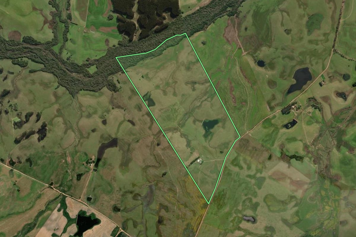 Imagem de satélite do imóvel rural em Canguçu (RS), com o contorno declarado no CAR desenhado por cima.