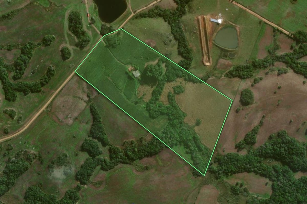 Imagem de satélite do imóvel rural em Canguçu (RS), com o contorno declarado no CAR desenhado por cima.
