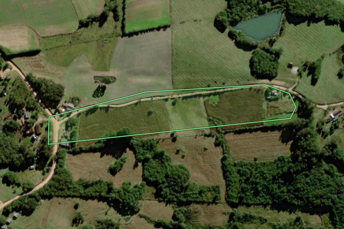 Imagem de satélite do imóvel rural em Canguçu (RS), com o contorno declarado no CAR desenhado por cima.