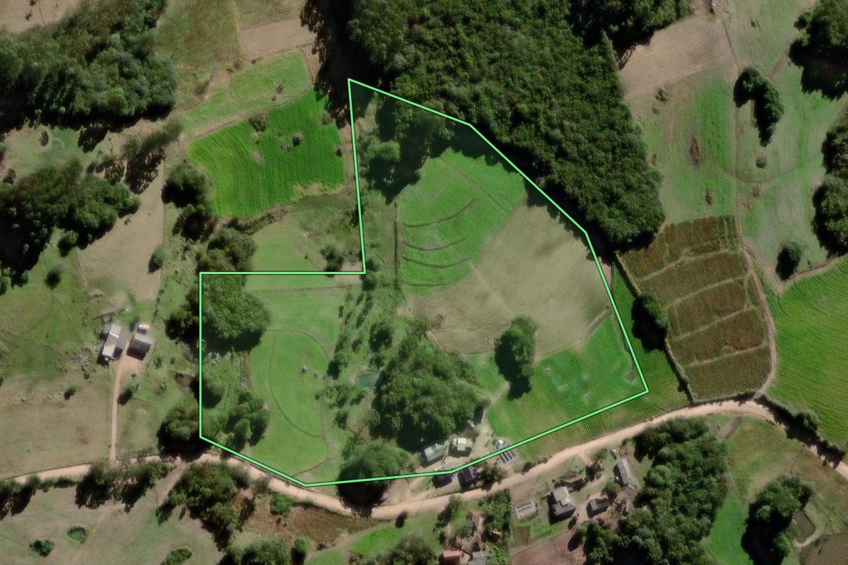 Imagem de satélite do imóvel rural em Canguçu (RS), com o contorno declarado no CAR desenhado por cima.