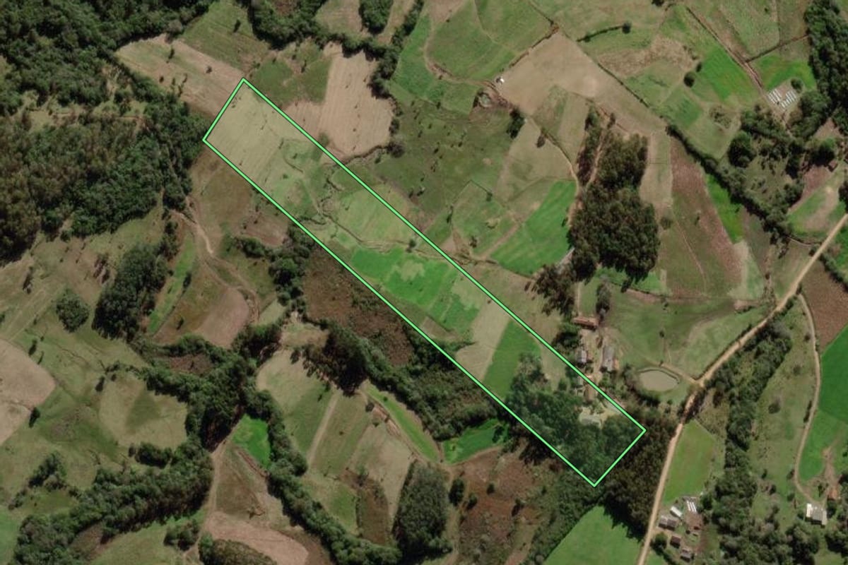 Imagem de satélite do imóvel rural em Canguçu (RS), com o contorno declarado no CAR desenhado por cima.