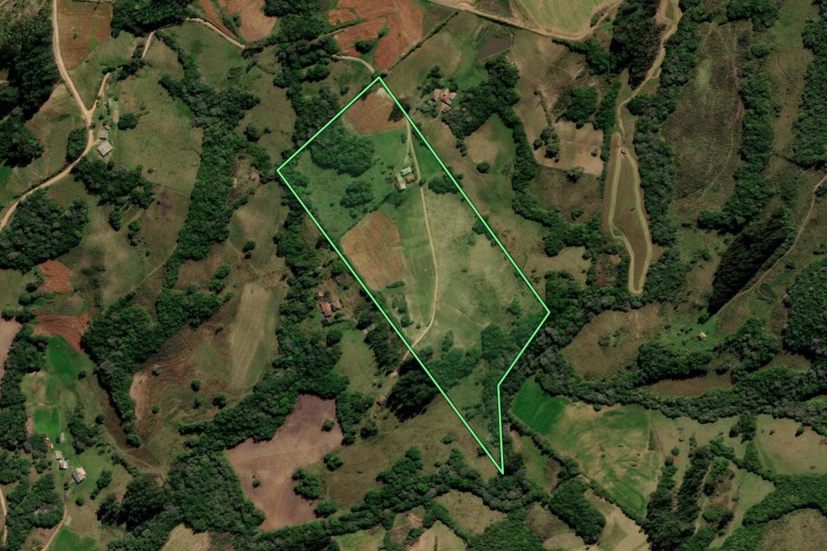 Imagem de satélite do imóvel rural em Canguçu (RS), com o contorno declarado no CAR desenhado por cima.