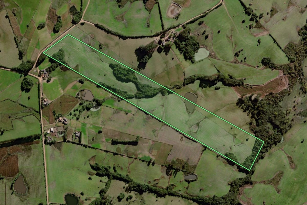 Imagem de satélite do imóvel rural em Canguçu (RS), com o contorno declarado no CAR desenhado por cima.